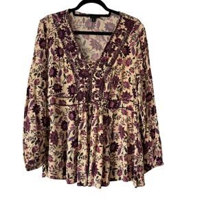 Torrid Floral cream peasant blouse